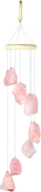 Nupuyai Wind Chimes - Unique Raw Stones Wind Chimes for Indoor Outdoor, Healing Stone Windchime Hanging Ornament for Home Garden, 17.7-21.7'', Rose Quartz