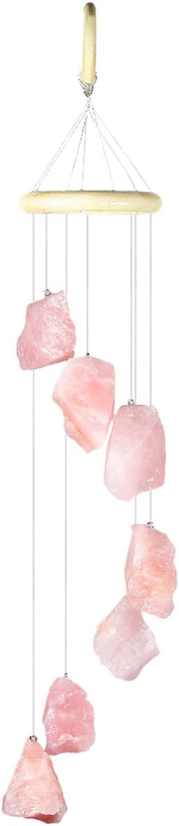 Nupuyai Wind Chimes - Unique Raw Stones Wind Chimes for Indoor Outdoor, Healing Stone Windchime Hanging Ornament for Home Garden, 17.7-21.7'', Rose Quartz