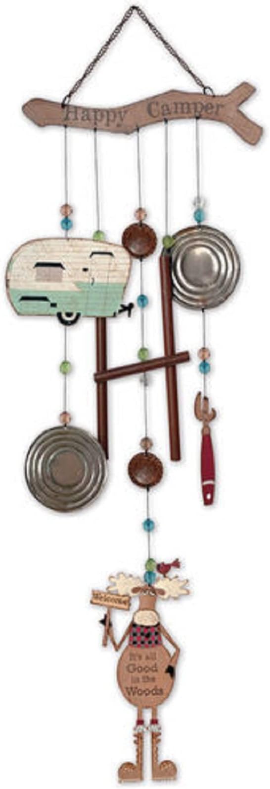 Sunset Vista Designs 91700 Rustic Outdoor Chimes Trailer Park Collection Wind Chime for Patios Porches and More, 30-Inch, Happy Camper Moose