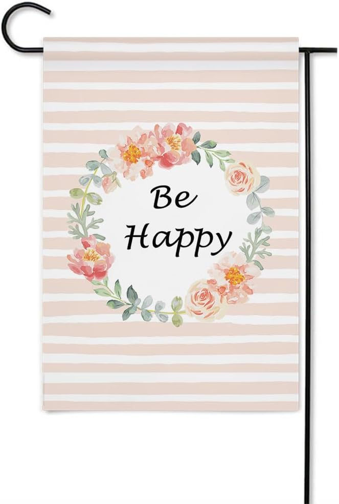 Gkyygk Be Happy Welcome Banners Garden Flag Double Sided 12x18 Inches Farmhouse Holiday Outside Decorations Burlap Yard Flag