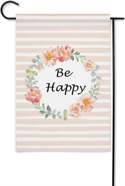 Gkyygk Be Happy Welcome Banners Garden Flag Double Sided 12x18 Inches Farmhouse Holiday Outside Decorations Burlap Yard Flag