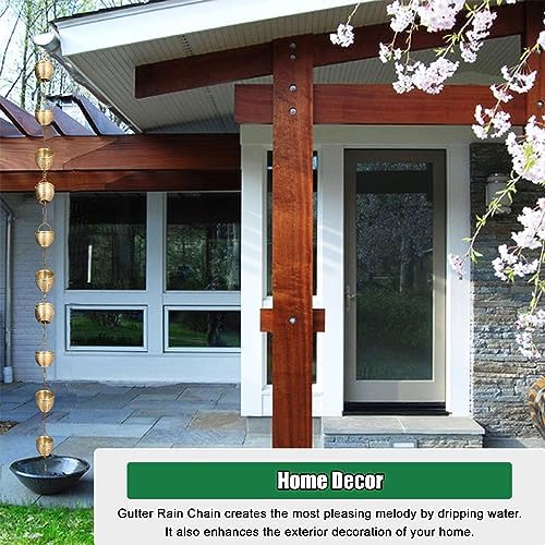 Decorative Rain Chains Waterfall, Hanging Rain Chain Aluminum, Decorative Water Catcher Copper-Plated Cup, Heavy Rain Water Chain for Outside Downspout Gutter, Garden Gift (A 3.2m/9.8 ft)