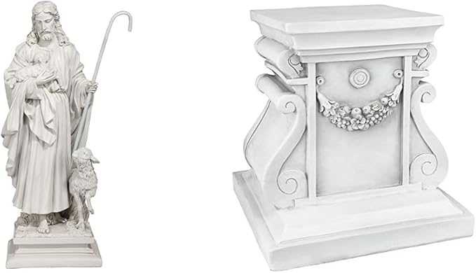 Design Toscano Jesus The Good Shepherd Religious Garden Statue (12 Inches Wide, 8 Inches Deep, 28 Inches High) and Classic Statuary Garden Plinth Base