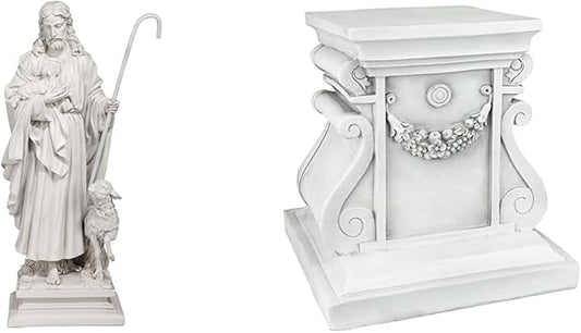 Design Toscano Jesus The Good Shepherd Religious Garden Statue (12 Inches Wide, 8 Inches Deep, 28 Inches High) and Classic Statuary Garden Plinth Base