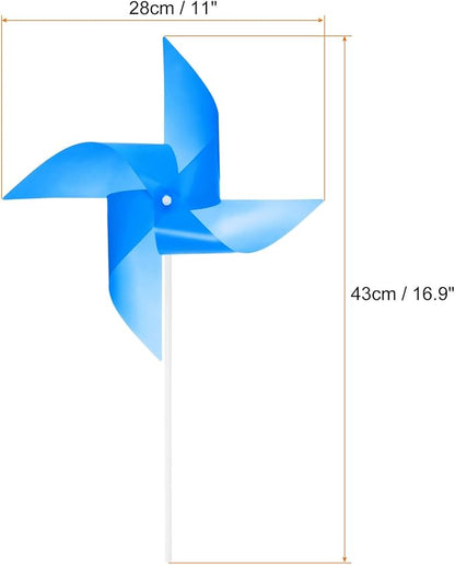 HARFINGTON 50pcs Windmills for The Yard Garden 17" x 11" 4 Leaves Pinwheels Wind Mills Spinners Windproof Waterproof Bird Devices with Stakes for Patio Decor, Dark Blue