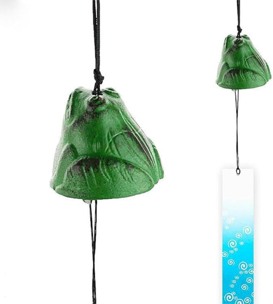 Japanese Bless Small Wind Chimes Outdoor, Iwachu Cast Iron Lucky Temple Wind Bell Memorial Wind Chimes for Outside Good Luck for Garden, Patio, Balcony Green Frog