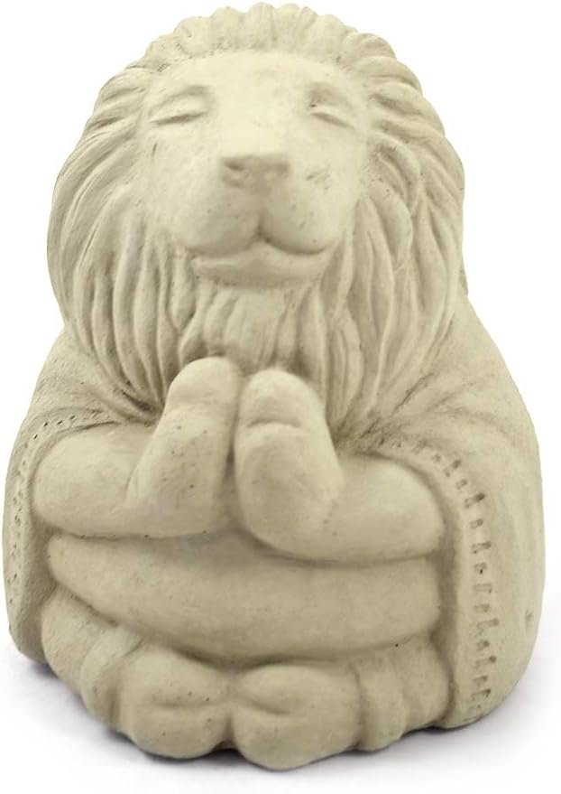 Modern Artisans Meditating Lion - Cast Stone Garden Sculpture : Large Size, Antique Beige Finish