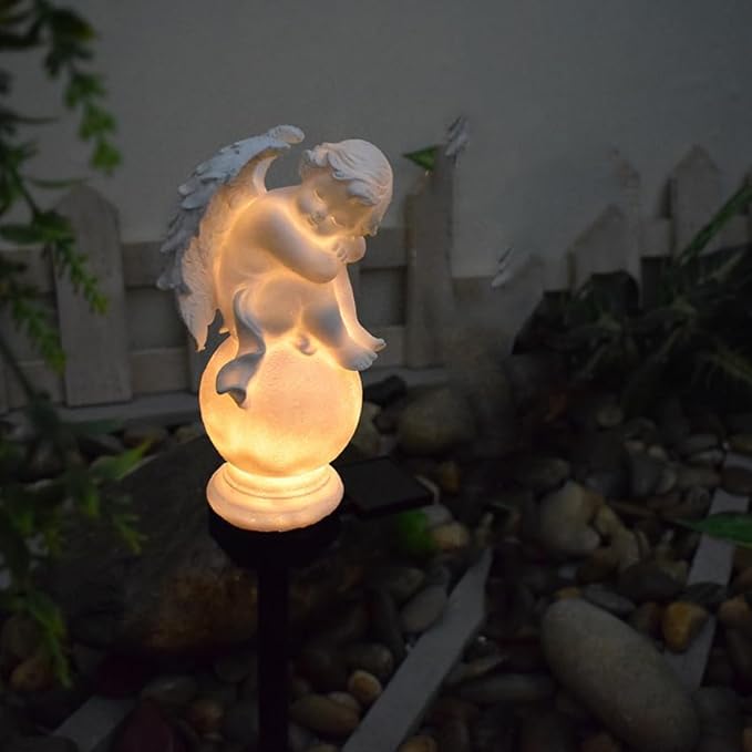 Solar Outdoor Garden Stakes Lighting for Garden Decoration, Solar Garden Gifts for Patio, Balcony, Yard Ornament, Unique Housewarming Figurine Lights, Garden Gifts for Women, Mom (Angel Sit)