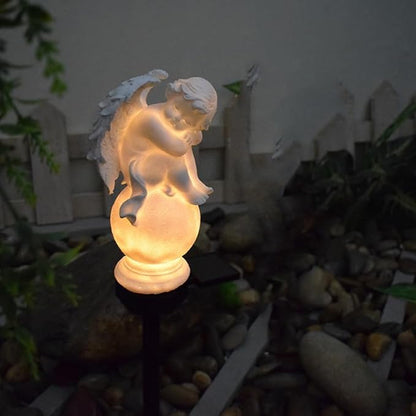 Solar Outdoor Garden Stakes Lighting for Garden Decoration, Solar Garden Gifts for Patio, Balcony, Yard Ornament, Unique Housewarming Figurine Lights, Garden Gifts for Women, Mom (Angel Sit)