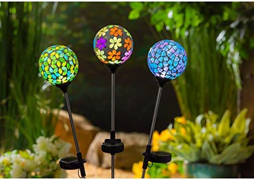 Evergreen Garden 22" H Mosaic Globes Solar Garden Stakes, Green & Blue