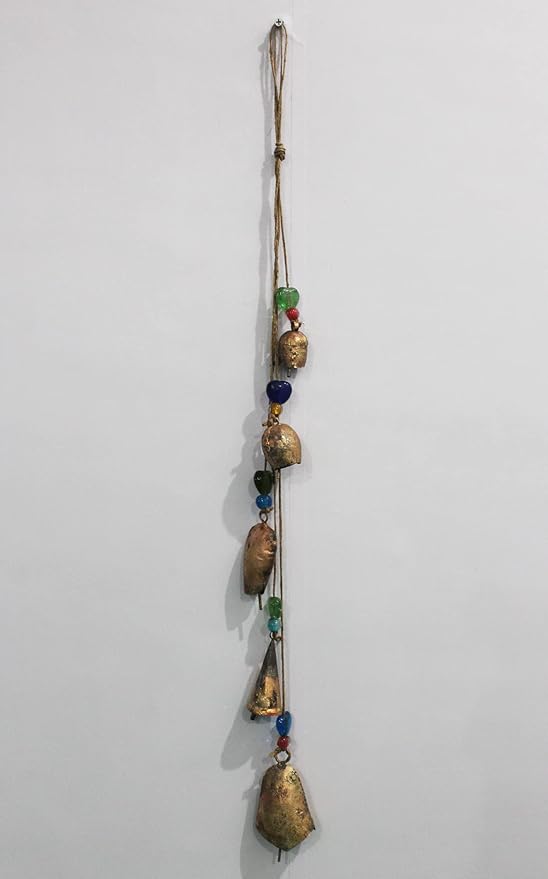 Rustic Iron Antique Style 5 Bells Hanging Wind Chime Cluster | 80 cm / 32" Length | Distressed Metal Tin Bells for Garden, Patio, Balcony, Home Decor | Soothing Sound
