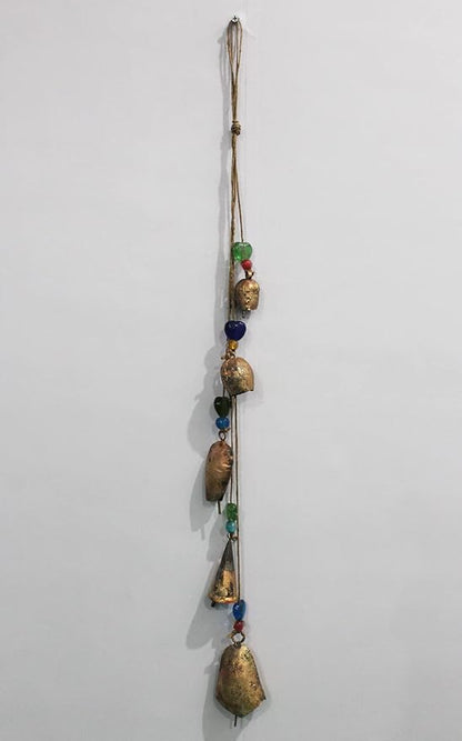 Rustic Iron Antique Style 5 Bells Hanging Wind Chime Cluster | 80 cm / 32" Length | Distressed Metal Tin Bells for Garden, Patio, Balcony, Home Decor | Soothing Sound