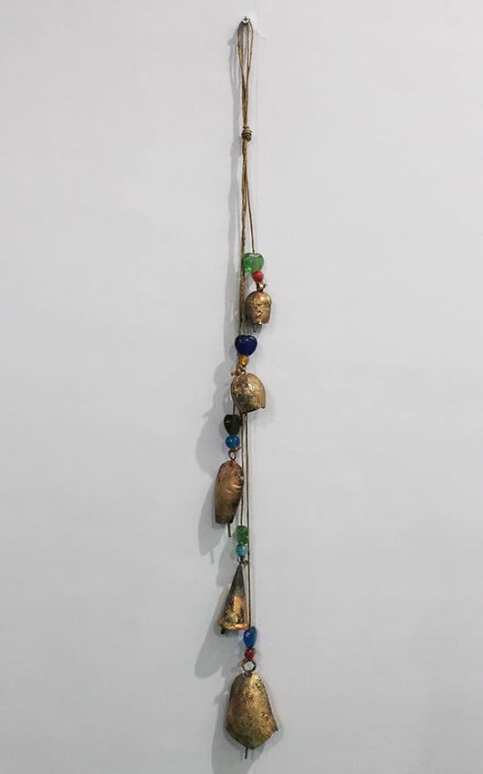 Rustic Iron Antique Style 5 Bells Hanging Wind Chime Cluster | 80 cm / 32" Length | Distressed Metal Tin Bells for Garden, Patio, Balcony, Home Decor | Soothing Sound