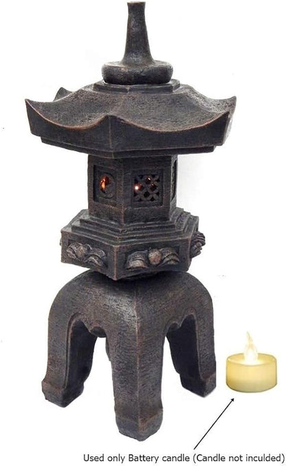 Bellaa 24429 Pagoda Stupa Zen Garden Decor Lawn Ornament Nara Japanese Style Asian Temple Lighthouse Oriental Lantern Toro Outdoor Statue Polyresin Brown 17 Inch
