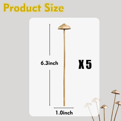 Rainteam 5Pcs Brass Fake Mushroom Plant Stakes Metal Fairy Garden Decor for Potted Plants Indoor Outdoor Plant Accessories Gift for Gardeners & Plant Lovers