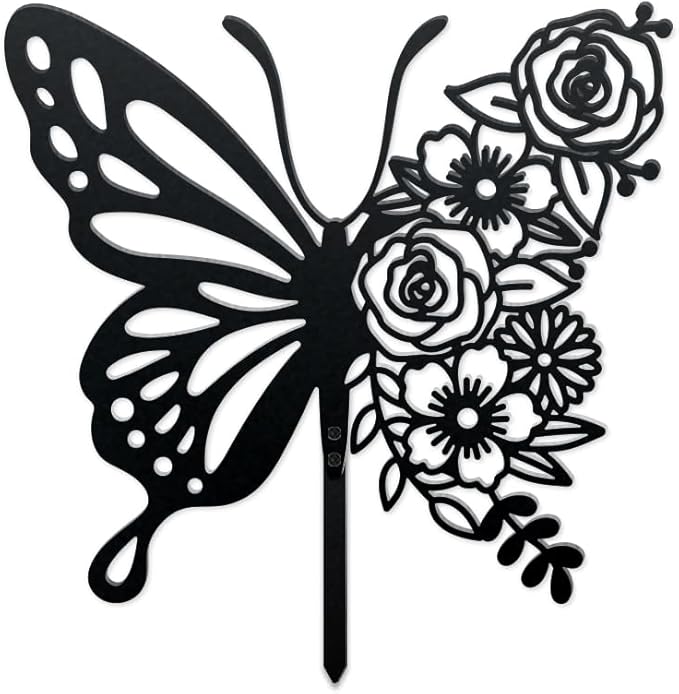WADORN Butterfly Metal Decorative Garden Stakes, Butterfly Flowers Garden Outdoor Statues Silhouette Boho Butterfly Stakes Metal Butterfly Garden Statues for Lawn Ornaments Yard Patio Outdoor Garden