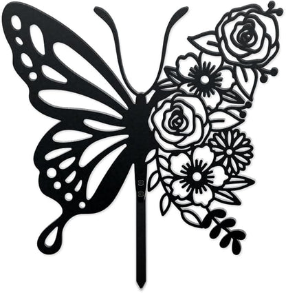 WADORN Butterfly Metal Decorative Garden Stakes, Butterfly Flowers Garden Outdoor Statues Silhouette Boho Butterfly Stakes Metal Butterfly Garden Statues for Lawn Ornaments Yard Patio Outdoor Garden
