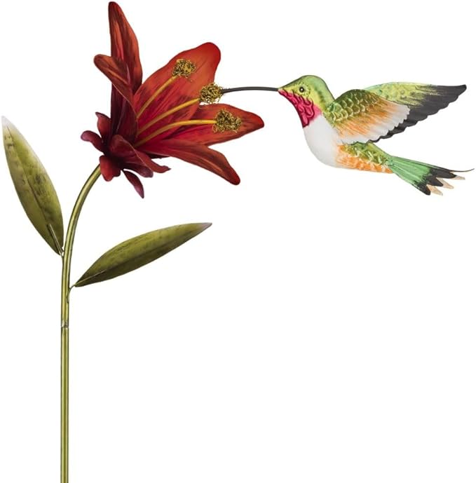 Regal Art & Gift Hummingbird Flower Garden Stake - Decorative Handcrafted Metal Sculpture, Elegant Outdoor Art for Patio, Lawn & Garden Décor - Ruby Throated