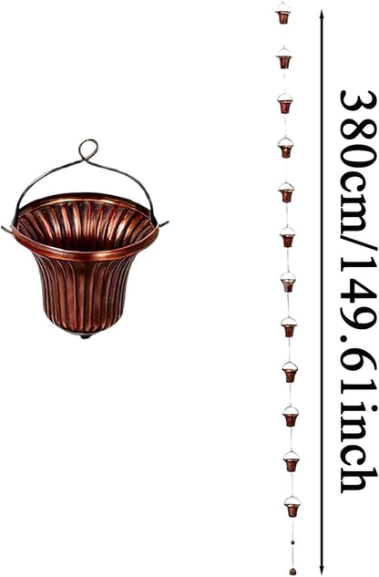 3.8m Copper Rain Chains for Outside, 12 Cups Gutter Chain, Drip Chains, Metal Decorative Rain Gutter Chime Home Decor, for Downspout Gutters, Eaves Drainage