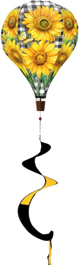 Checkered Sunflowers Spring Hot Air Balloon Wind Twister 54" x 12" Briarwood Lane