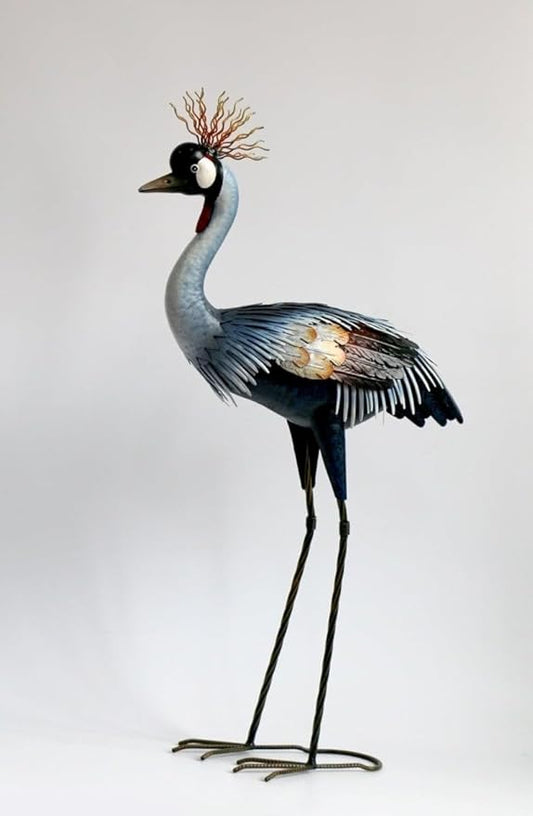 AI-GG9499-Q01 32 in. Black Crowned Crane Metal Garden Sculpture Multi Color