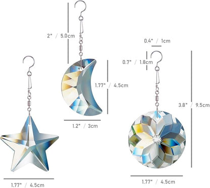 Crystal Prism Suncatcher for Window Home Decoration, 3pcs Hanging Ornament Pendant, 45mm Rainbow Maker Clear