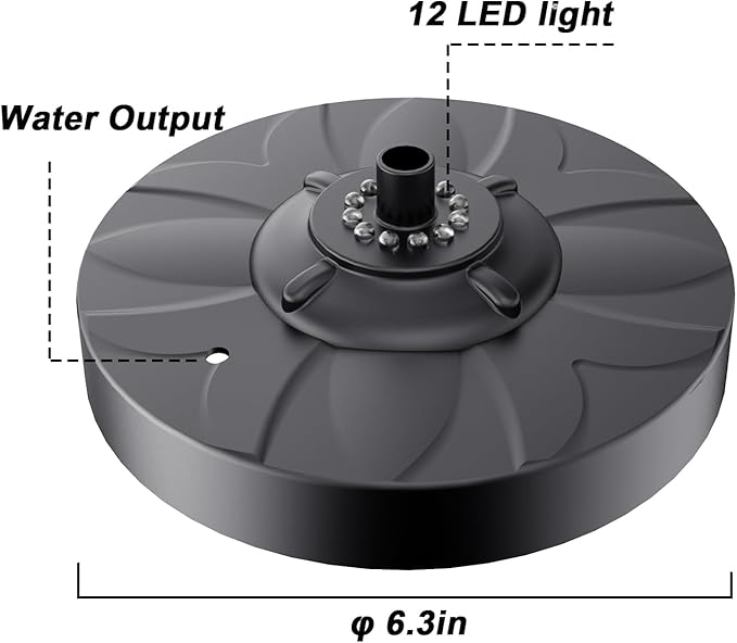 Jutai Electric Floating Pond Fountain Warm White LED Lights DC 12V, Built-in Filter System, Waterfall Fountain Pump,32.8ft Power Cord, Day and Night Lighting, Energy Saving for Above Ground Pools