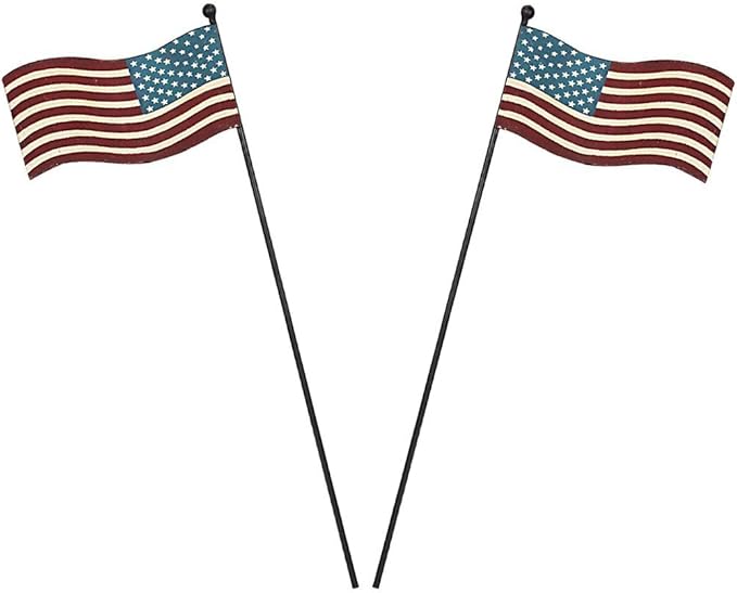Patriotic Rustic Metal Yard Garden Stake Set of 2, Small American Flag US Garden Flag Yard Sign for Election day Veterans Day 4th of July Decoration