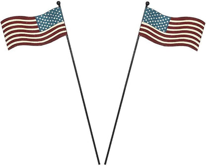 Patriotic Rustic Metal Yard Garden Stake Set of 2, Small American Flag US Garden Flag Yard Sign for Election day Veterans Day 4th of July Decoration