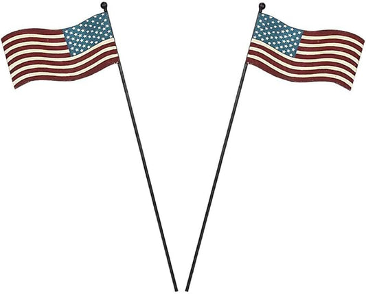 Patriotic Rustic Metal Yard Garden Stake Set of 2, Small American Flag US Garden Flag Yard Sign for Election day Veterans Day 4th of July Decoration