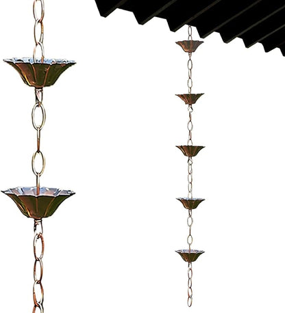 Rain Chains for Gutters Rain Chain Copper Imitation Chains for Gutters 3.3ft with 5 Cups Easy to Install Catcher for Outside Courtyards Replacement Style 1
