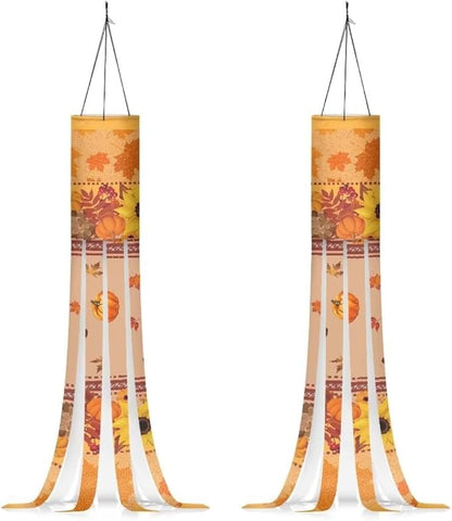 Jeiento 2pcs Fall Pumpkin Windsock Yellow Sunflower Leaf Windsock Flag 40" Fall Thanksgiving Windsocks Decoration for Home Yard Patio Lawn Garden Tree