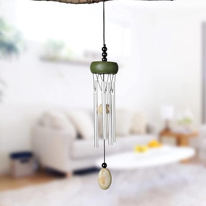2 Pack Small Silver Wind Chime with Ceramic Blank Drops, 10 Inch Metal Garden Wind Chimes with 4 Different Len Bell Tubes, Soothing Harmony Sound Mini Outdoor Windcatcher Porches Décor, Exxacttorch