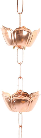 FILFEEL 1m Elegant Copper Hanging Rain Chain - Weatherproof Floral Rain Catcher for Garden & Yard Decor (Flower Shaped)