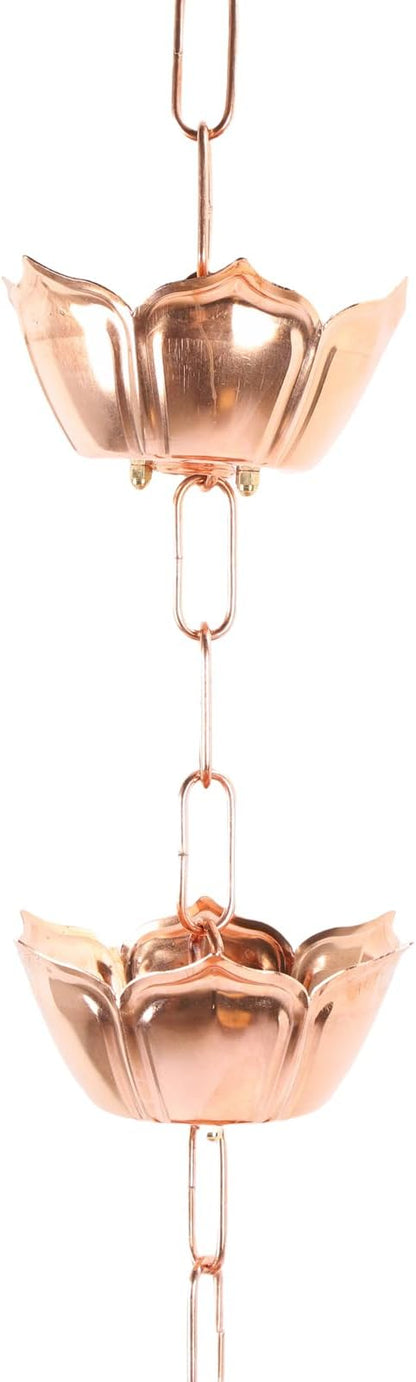 Bewinner Rain Chain Weatherproof Gutter Chain Copper Flower for Patio Garden Temple (Flower Shaped)
