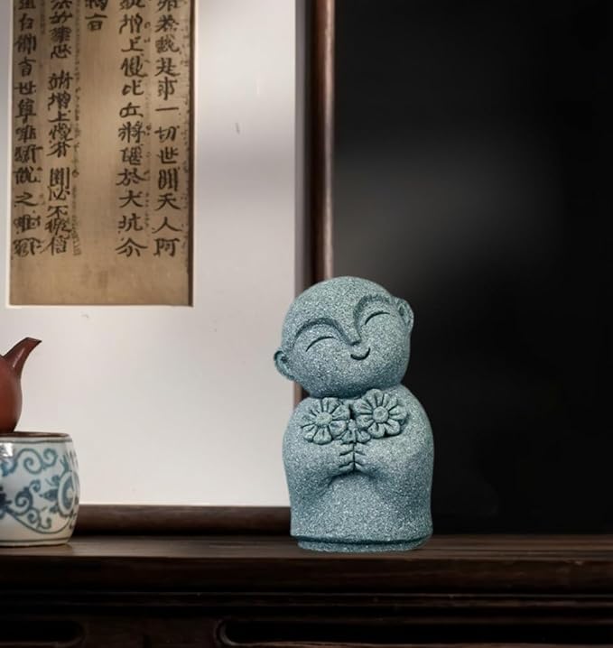 Mini Monk Buddha Statue Sandstone Statues Zen Monk Praying Statue Sculptures for Wealth Good Luck Feng Shui Decor Home Fish Tank Aquarium Garden (Style 12)
