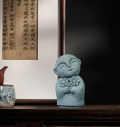 Mini Monk Buddha Statue Sandstone Statues Zen Monk Praying Statue Sculptures for Wealth Good Luck Feng Shui Decor Home Fish Tank Aquarium Garden (Style 12)