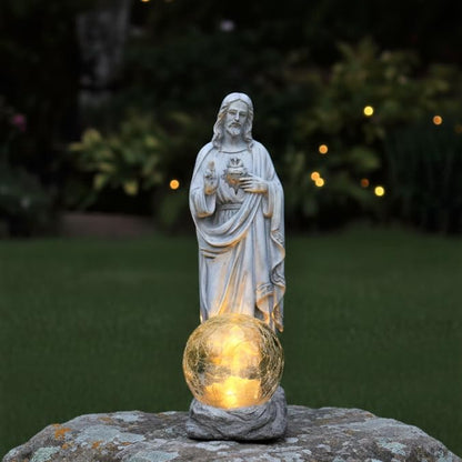 Jesus Statue Outdoor Decor Solar Lights, Religious Garden Statue, Blessed Father Outdoor Figure for Home/Garden Decor, Gift for Men/Father(11.22" H)
