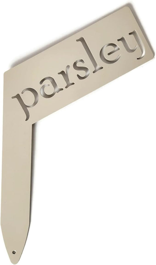 Planter Size Small Metal Garden Plant Vegetable Flower or Herb Markers 13.5 Inches Tall (parsley, Cream)
