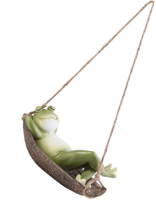 Lovely Hanging Frogs Ornament Resin Courtyard Frogs Figure with Swing Weather-Resistant Garden Statues Decor for Outdoor Patio Home Office Gift for Friends and Family