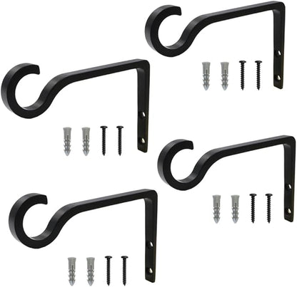 QIEGL 4Pack Hanging Plant Bracket 6inch Metal Plant Hook Shepherds Hook Decorative Wall Plant Hanger for Hanging Lanterns, Bird Feeder, Flower Basket, Home Decor Indoor & Outdoor (Black)