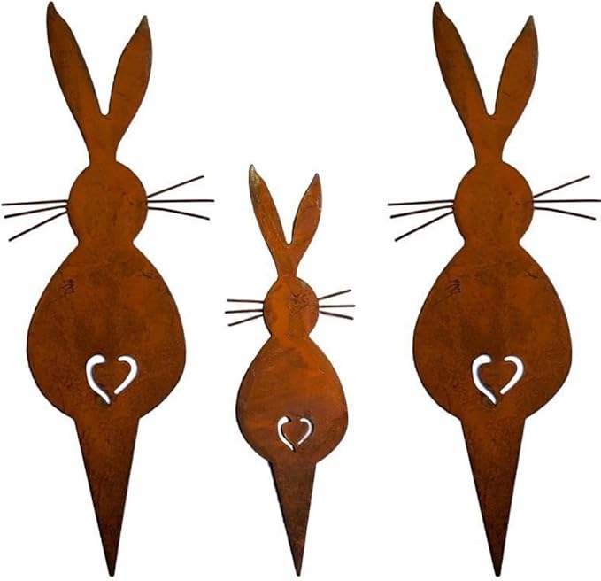 Rusty Rabbit Easter Iron Rabbit Silhouette Garden Plugin Metal Ornament Courtyard Decoration Unique Addition to Outdoor Space (B)