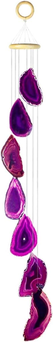 Nupuyai Wind Chimes - Unique Agate Slices Geode Stone Wind Chimes Indoor Outdoor, Healing Stone Windchime Hanging Ornament for Home Garden, 27.6-33.5'', Purple Agate