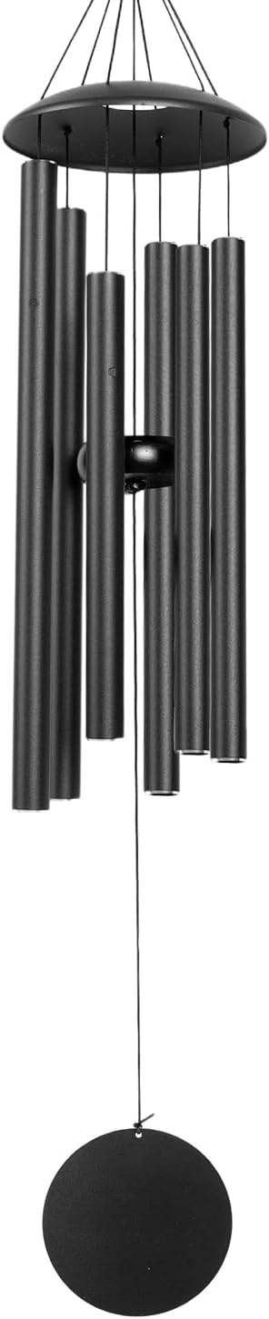 Wind Chimes for Outside, 32-Inch Simple Metal Wind Chimes Deep Tone, with 6 Thick Aluminum Tubes 0.05 in Wall Thickess – Ideal Gift for Mom or Grandma, Perfect for Backyard Decoration (Black)