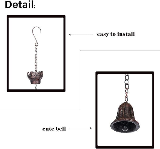 8.5Ft Hummingbird and Cup Rain Chain Outdoor Decorative Rain Gutter Drain Rain Catcher Gutter Chain with Bell