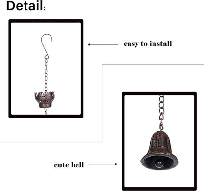 8.5Ft Hummingbird and Cup Rain Chain Outdoor Decorative Rain Gutter Drain Rain Catcher Gutter Chain with Bell