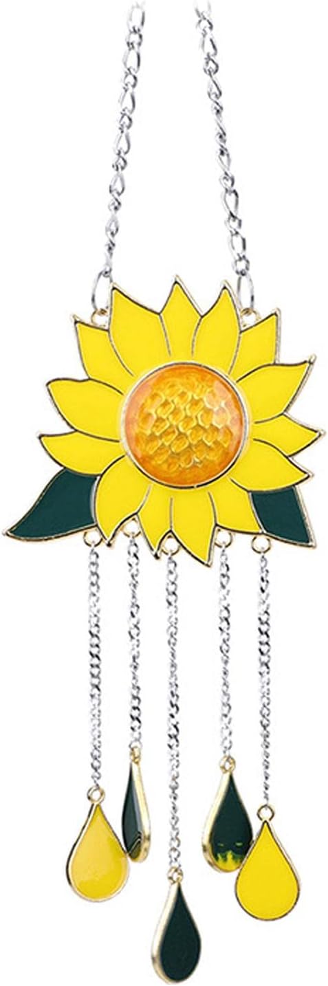 Sunflower Wind Chimes Ornaments, Small Beautiful Dripping Sunflower Pendant Wind Chimes, Window Hanging Panel Decoration for Home Panel Patio Porch Garden Backyard Decor(Color:Pendant)