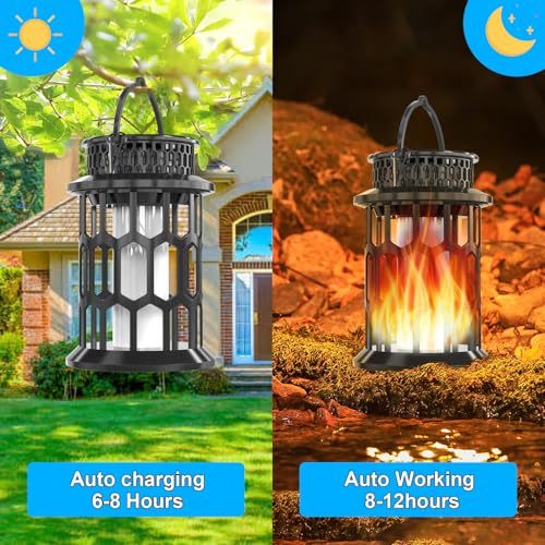 Solar Hanging Flame Light - Waterproof LED Pendant 2 Pack