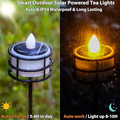 Solar Tea Lights 12-Pack - Waterproof LED Candles Warm Amber