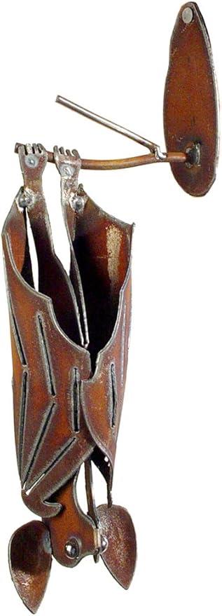 Modern Artisans Hanging Metal Garden Bat, American Handmade: (Closed Wings, Facing Right), Rusty Brown